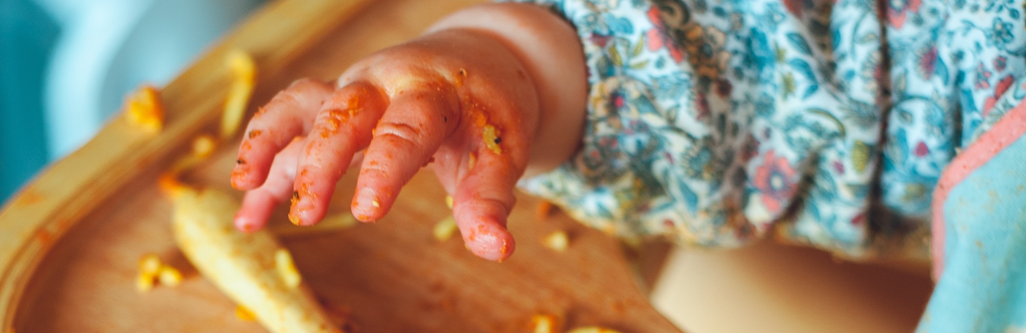 baby hand covered in food